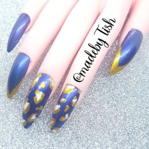 Handmade Press On Nails Royal Purple Gold White
